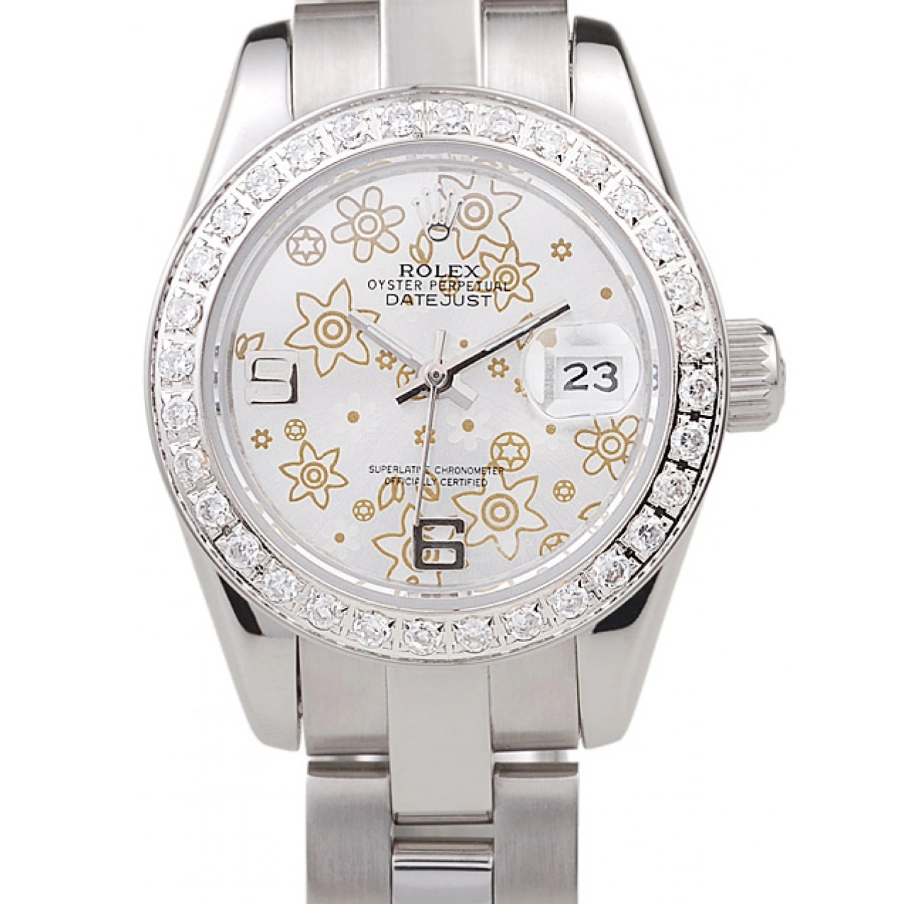 Aaa replica watch Silver Dial Datejust Stainless Diamond Polished Flowers Steel Rolex 98082 Plated 0619
